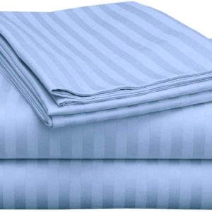 800 Thread Count 100 Egyptian Cotton Sheet Set, 4 Pc Set, Sateen Weave,Soft Luxury Bedding, Fits Upto 15" Inch Deep Pocket (Light Blue Stripe, Twin-XL Size)