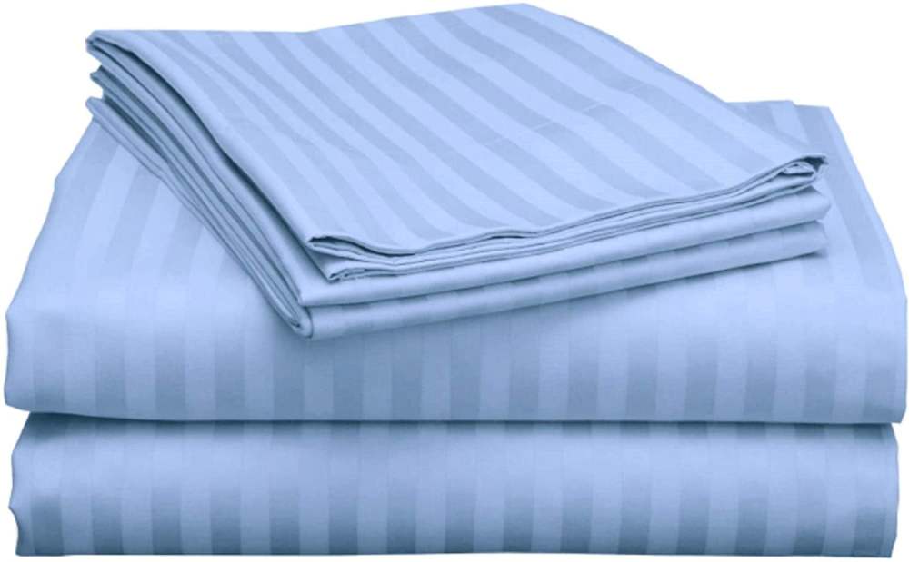 800 Thread Count 100 Egyptian Cotton Sheet Set, 4 Pc Set, Sateen Weave,Soft Luxury Bedding, Fits Upto 15" Inch Deep Pocket (Light Blue Stripe, Twin-XL Size)