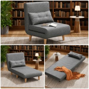 3-in-1 Convertible Chair Sofa Bed,Sleeper Bed Futon Sofa with Adjustable Backrest for Apartment/Office,Dark Gray