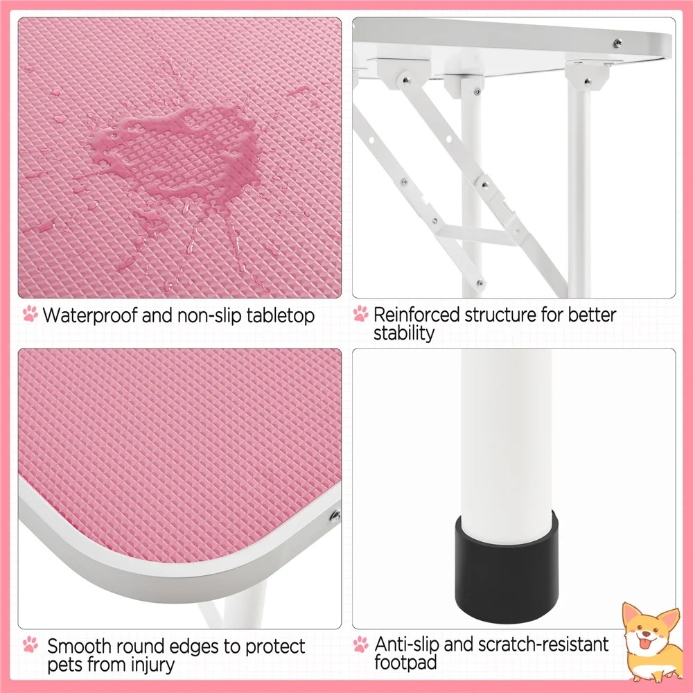 Renwick 32" Pet Foldable Grooming Table with Adjustable Height Arm, Pink - Image 8