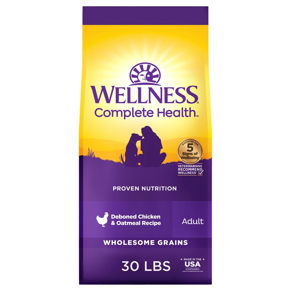 Wellness Complete Health Dry Dog Food, Wholesome Grains, Natural, Chicken & Oatmeal, (30-Pound Bag)
