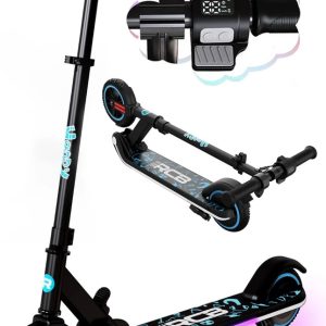 RCB Electric Scooter for Kids Ages 6-12, 200w, up to 10 Mph, Colorful Rainbow Light, Adjustable Speed &Height,Black