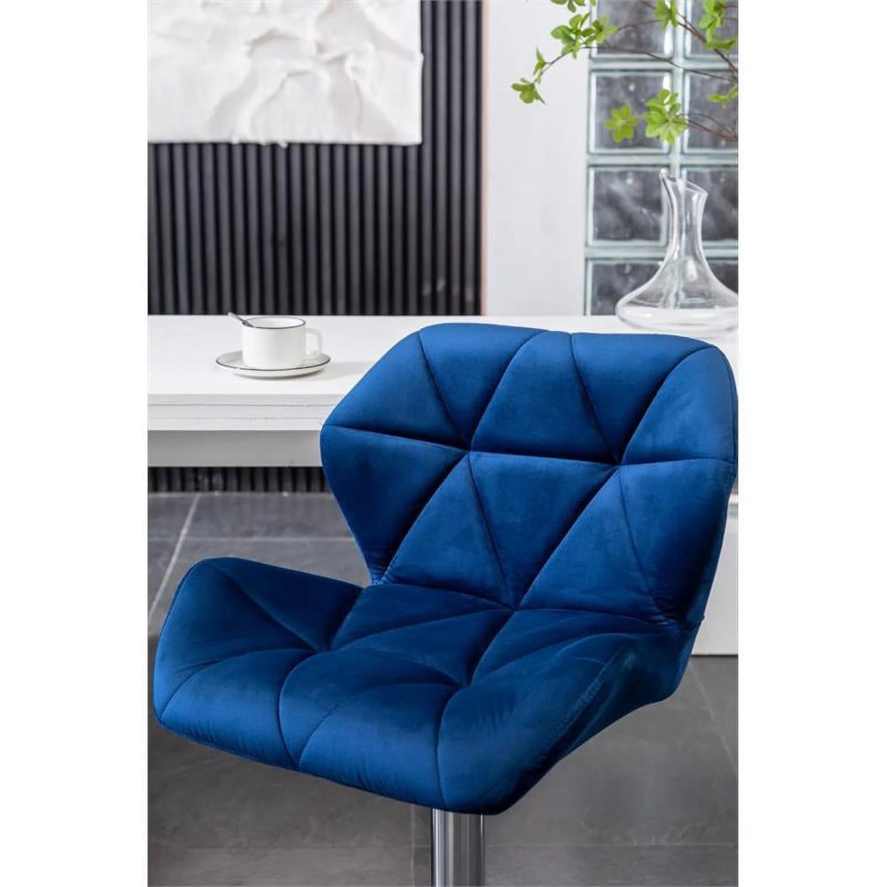 Roundhill Furniture Breni Velvet Diamond Tufted Swivel Adjustable Height Barstool, Set of 2, Blue, Chrome Finish - Image 2