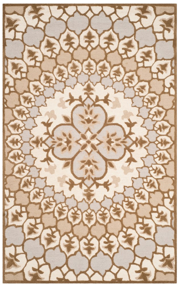 SAFAVIEH Bellagio Zoja Floral Wool Area Rug, Ivory/Dark Beige, 5" x 8" - Image 3