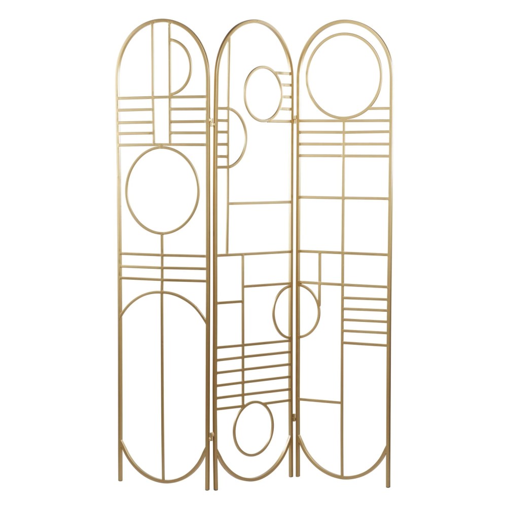 DecMode Modern 3 Panel Metal Room Divider Screen with Geometric Pattern and Gold Finish, 50"W x 69"H - Image 8
