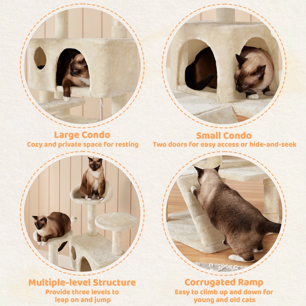 Renwick 54"H Cat Tree Tower Condo with Condos & Scratching Posts, Beige - Image 7