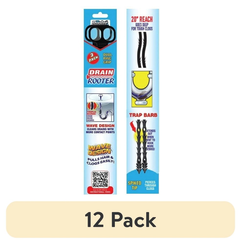 (12 pack) Dr. Rooter 20" Drain Snake with 46 Trap Spikes,Non-Toxic & Reusable,2 Pack