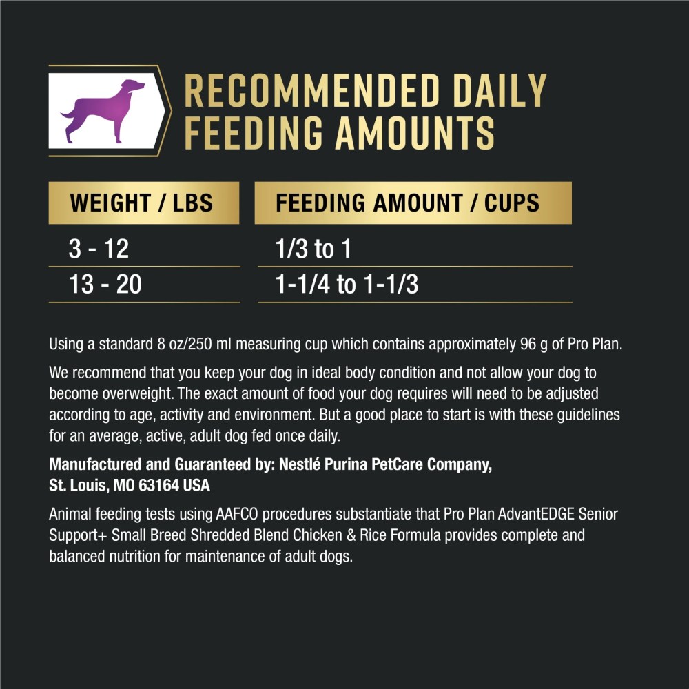Purina Pro Plan AdvantEDGE Senior Support Plus Small Breed Shredded Blend Chicken and Rice Formula Dry Dog Food, 12 lb Bag - Image 2