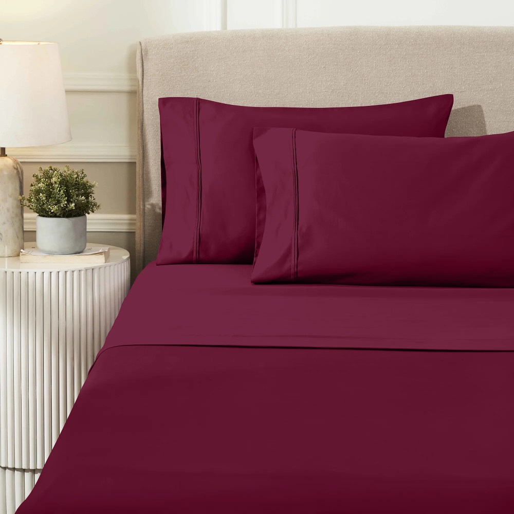 Superior Egyptian Cotton Eco-Friendly 1200 TC Sheet Set, Full, Burgundy - Image 10