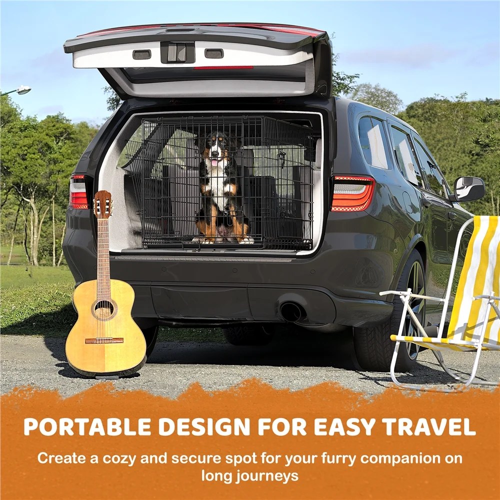 Yaheetech 48.2 inch Foldable Metal Dog Crate Kennel for Large Dogs, 2 Doors, Divider, Pull-out Tray, Black - Image 6