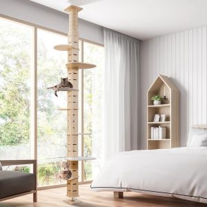 COZIWOW Floor to Ceiling Cat Tree Tower for Indoor Large Cats Tall Cat Climber with Adjustable Height (98-114 inches) 7 Tier Wood Cat Climbing Tower