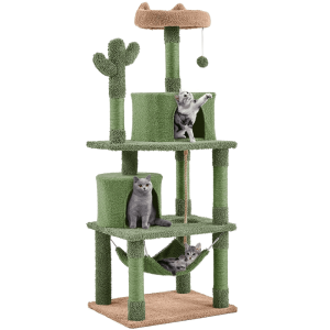 Alden Design 62.5" H Cactus Cat Tree with Padded Perch for Medium-sized Cats,  Green/Brown