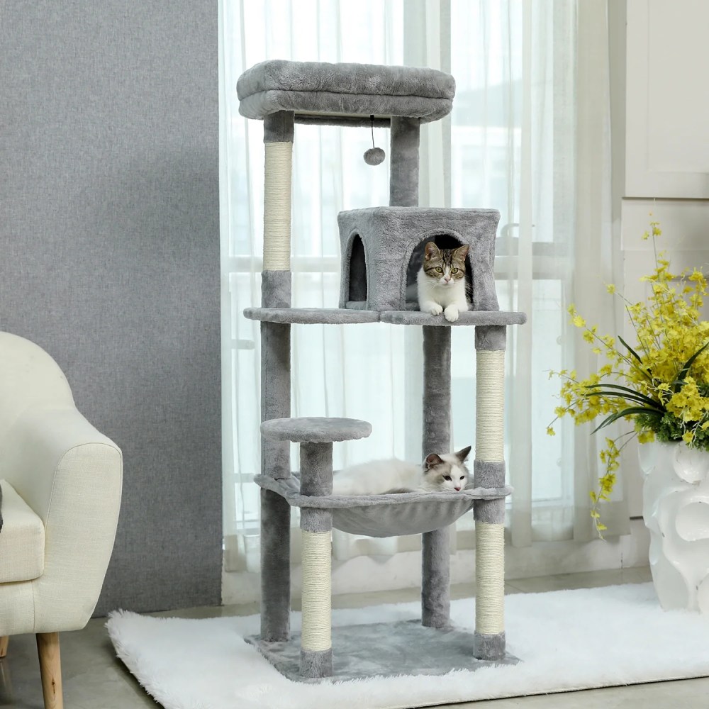 Pawz Road Cat Tree for Large Cats 56"Tall Cat Tower Condo with Scratching Post for Indoor Cats, Gray - Image 8
