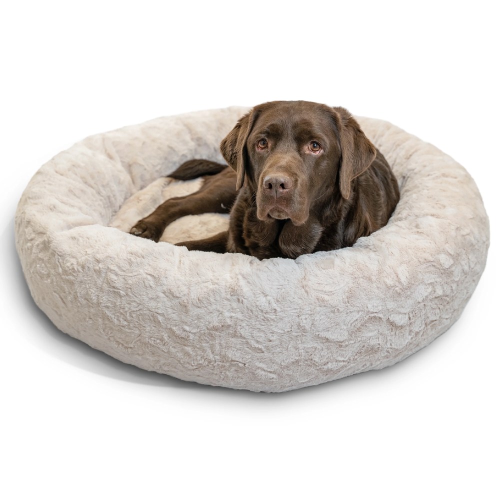 Best Friends by Sheri The Original Calming Donut Dog Bed-Washable Plush Pet Bed for Large Breeds up to 100 lbs, Lux Faux Fur, Oyster, Large (36" x 36")