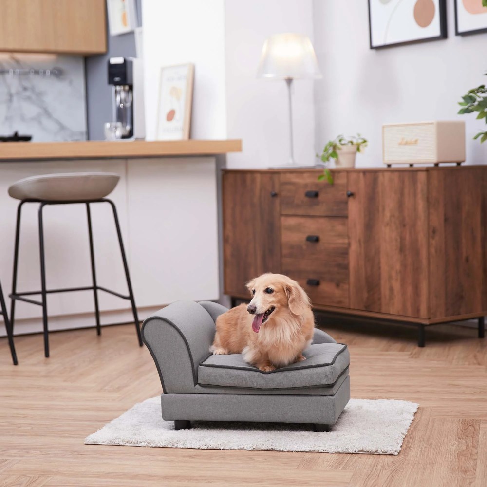 Teamson Pets Ivan Chaise Lounge Dog Bed with Storage for Pets up to 33 lbs, Gray - Image 9