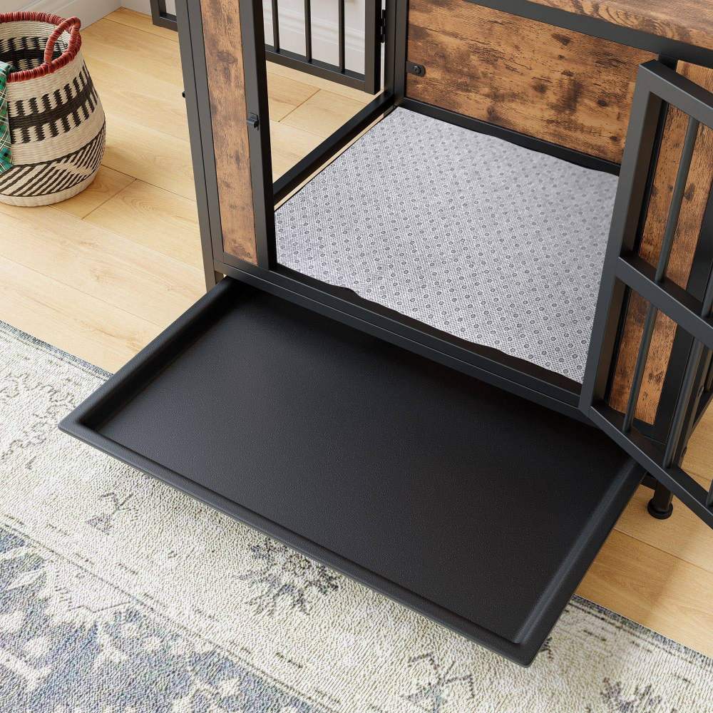 Pefilos 27.4" Furniture Style Dog Crates for Indoor, Pet Kennels with Removable Trays and 2 Sliding Doors, Heavy-Duty Dog Cage, Brown - Image 7