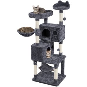 Alden Design 64.5"H Multi-level Cat Tree Tower with Condos and Perches,  Dark Gray