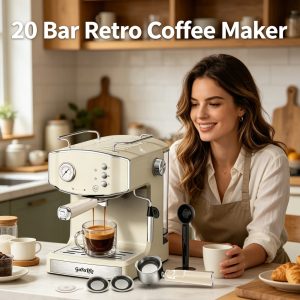 20 Bar Retro-Style Espresso Machine with Milk Frother,ESE Pod Compatible,Pressure Gauge,54 oz Food-Grade PP Removable Water Tank,Ideal for Home Barista, Sky Blue