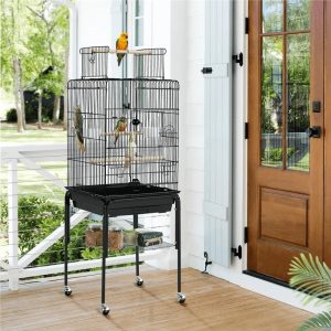 Yaheetech 53.5-inch Open Top Metal Bird Cage with Detachable Rolling Stand,  Black