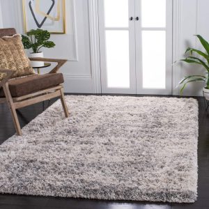 SAFAVIEH Iceland Issie Abstract Shag Area Rug, Ivory/Grey, 8" x 10"