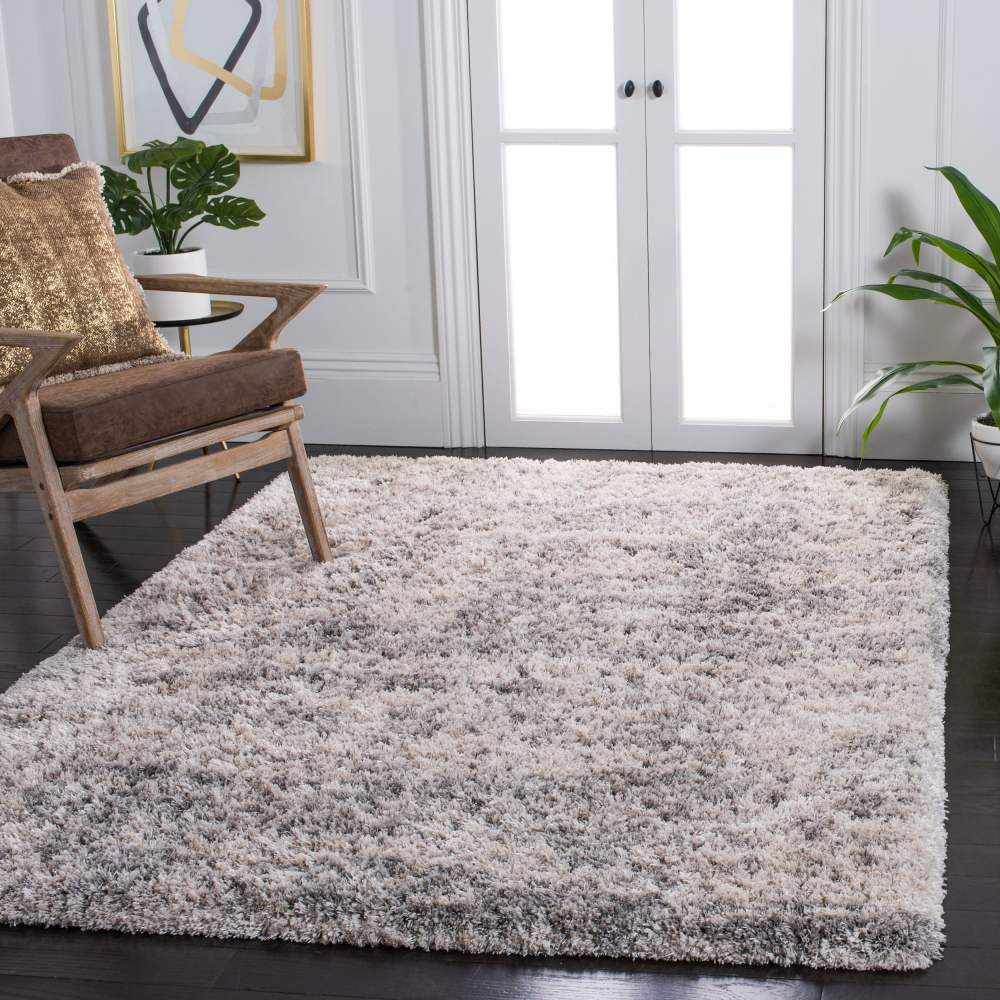 SAFAVIEH Iceland Issie Abstract Shag Area Rug, Ivory/Grey, 8" x 10"
