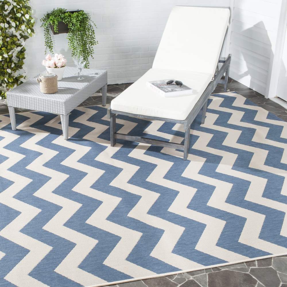 Safavieh Courtyard Bailey Chevron Indoor/Outdoor Area Rug, Blue/Beige, 6'7" x 6'7" Square - Image 7