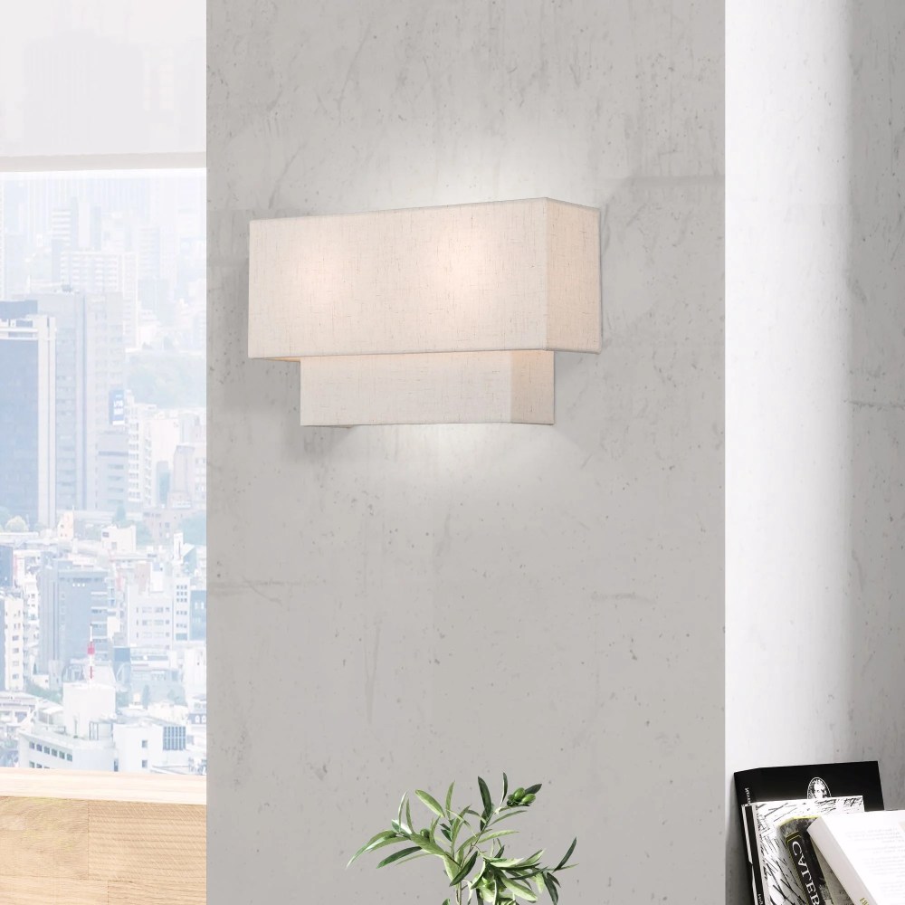 Livex Lighting 2-Light Metal & Fabric ADA Wall Sconce in English Bronze/Oatmeal - Image 5