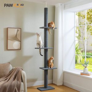 PAWZ Road 90-107" Floor to Ceiling Cat Tree Tower 4 Tier Tall Cat Climbing Posts Adjustable,  Gray