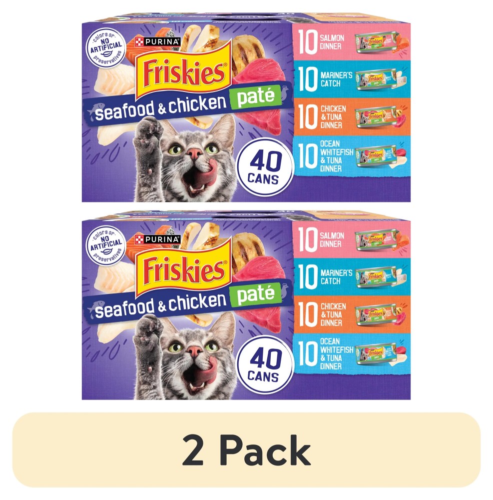 (2 pack) Purina Friskies Pate, Soft Seafood and Chicken Variety Pack, Wet Cat Food, 5.5 oz Cans