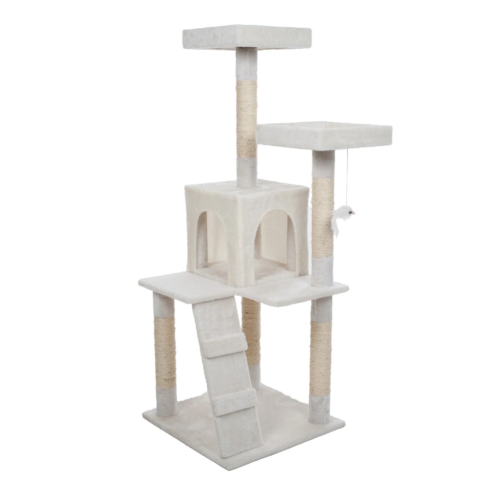 PETMAKER Cat Tree with 2 Perches, Condo, 5 Scratch Posts, and Toy (White) - Image 2