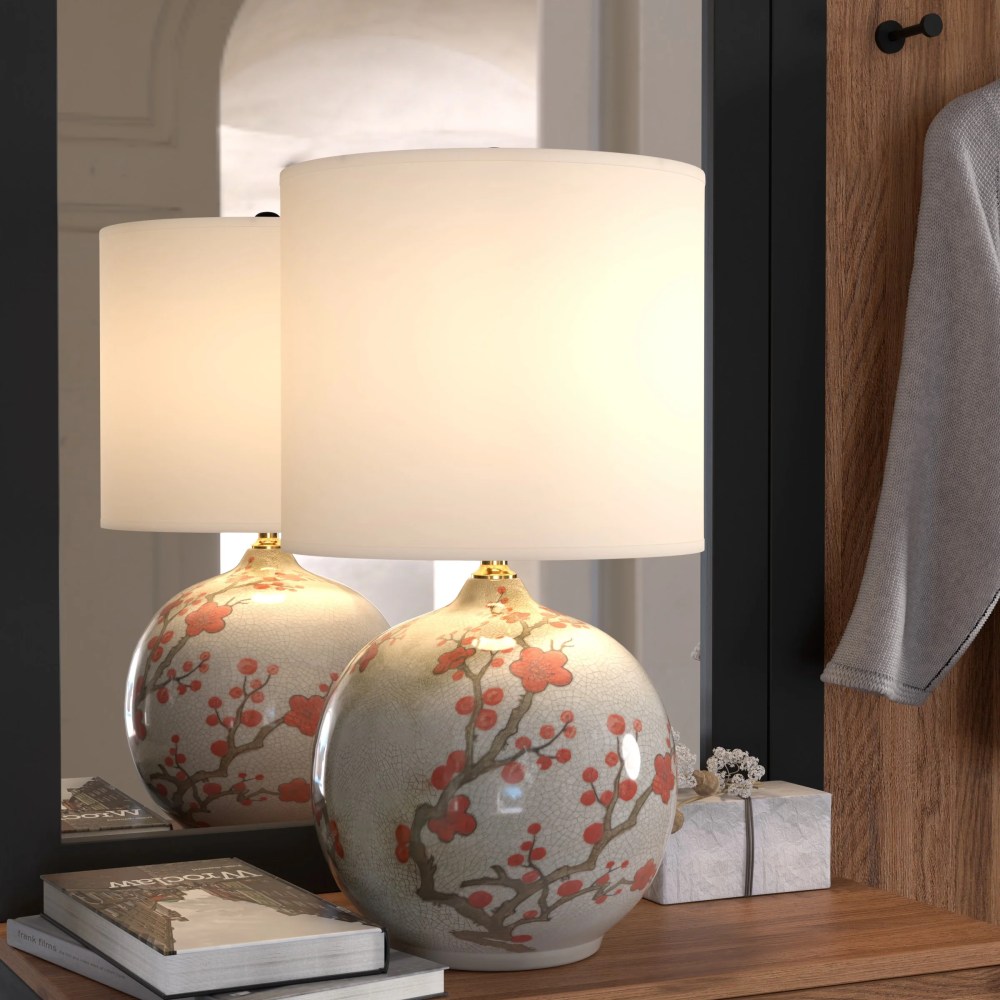 Oriental Furniture 20" Cherry Blossom Vase Lamp, oriental design, decorative item - Image 3