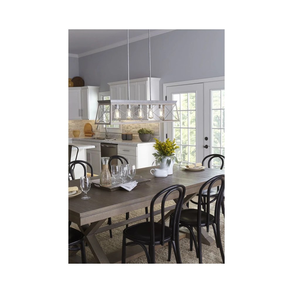 Briarwood Collection Five-Light Galvanized and Bleached Oak Farmhouse Style Linear Island Chandelier Light - Image 5