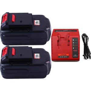 18V Replacement Charger Compatible with PCXMVC PCMVC for Porter Cable Cordless Power Tool Li-ion NiCd NiMh Battery,Upgraded 2 Pack 18V 4500mAh Replacement Battery