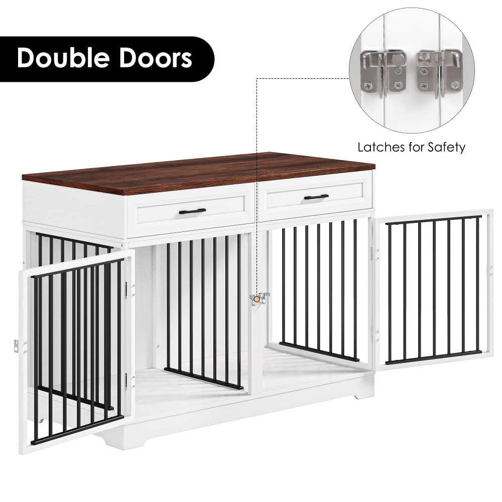 Homfa Dog Crate Furniture with 2 Drawers, 47.2 in Wooden Indoor Dog Cage Table with Divider, White - Image 7