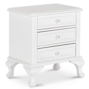 White Solid Wood Transitional Nightstand with Drawers and Crystal Knobs - Picket House Furnishings-Finish:White,Material:Solid Wood,Style:Transitional