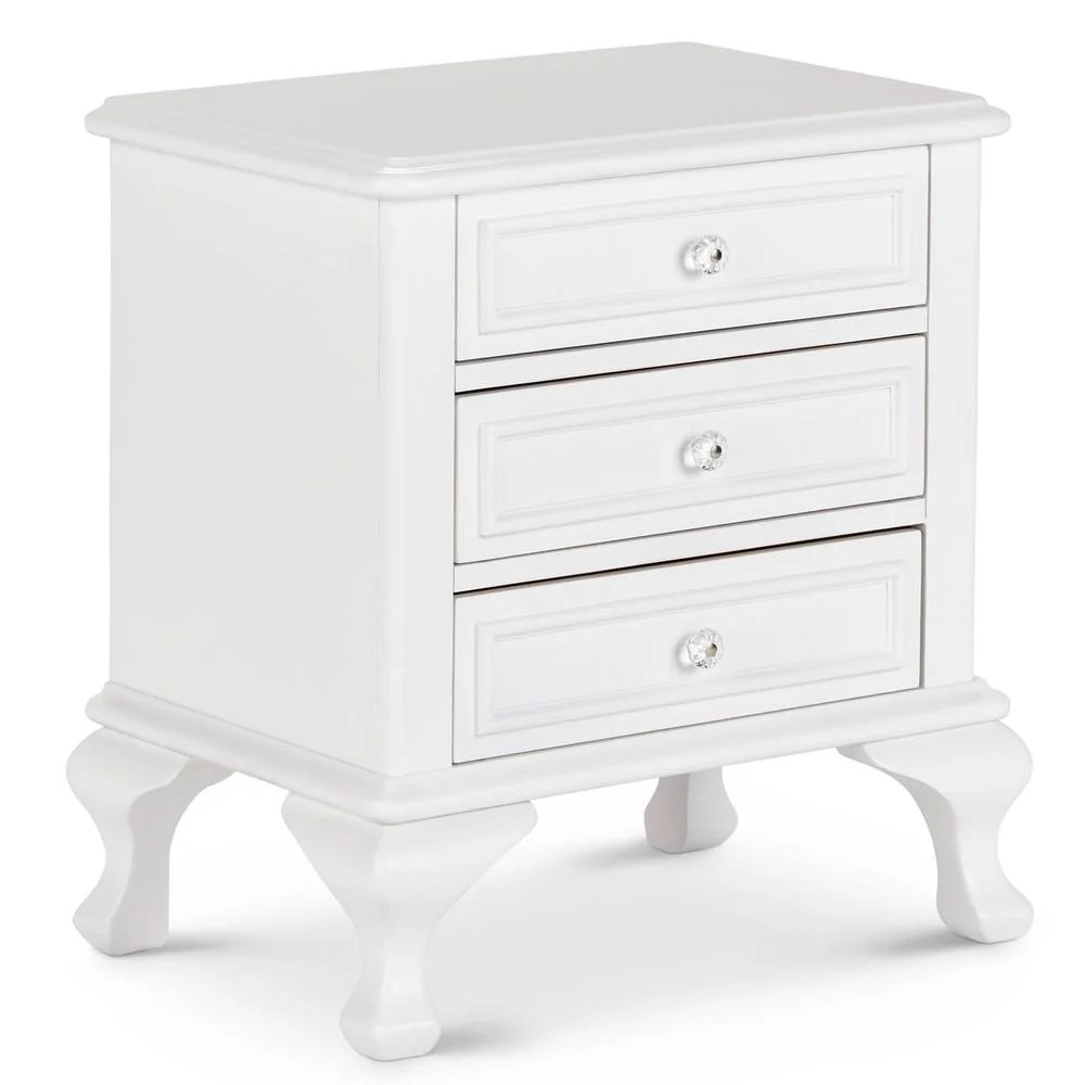 White Solid Wood Transitional Nightstand with Drawers and Crystal Knobs - Picket House Furnishings-Finish:White,Material:Solid Wood,Style:Transitional