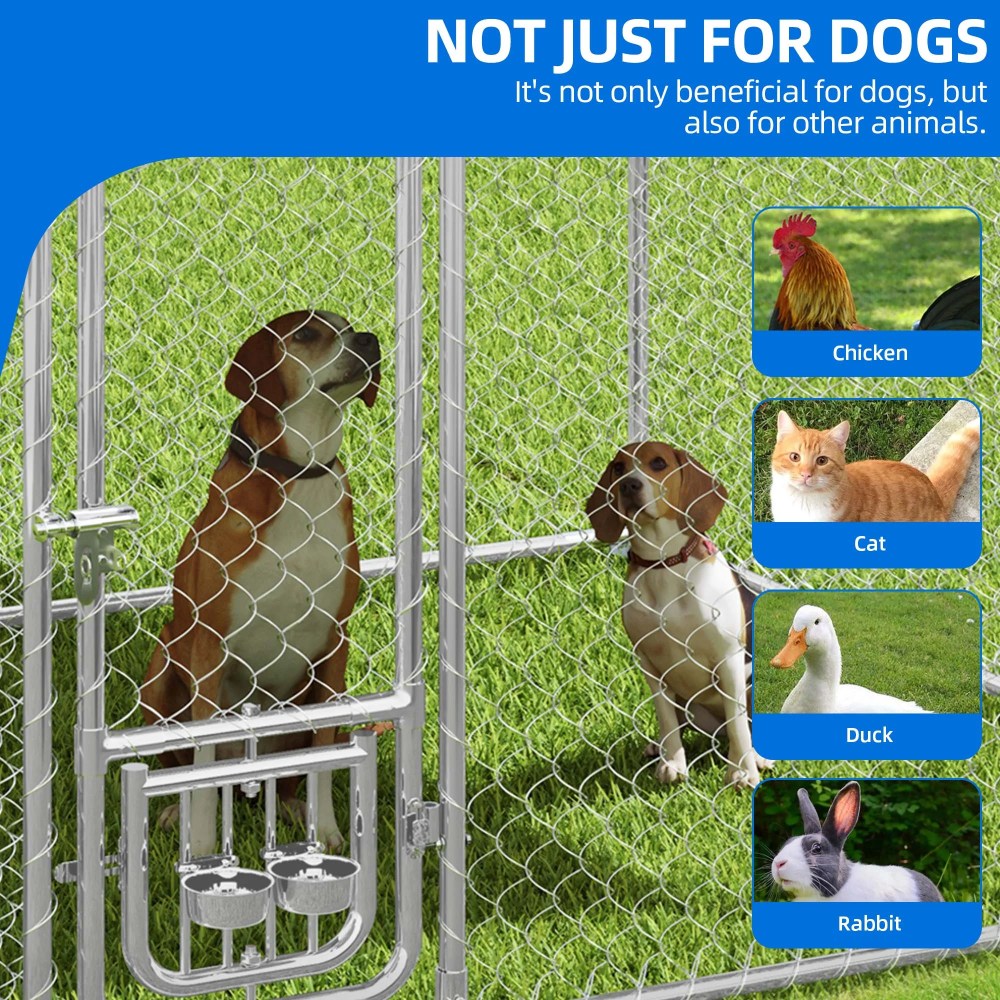 Dextrus 10'x10" Large Outdoor Dog Kennel, Outdoor Dog Enclosure with Rotating Feeder Bowls & Roof, Heavy Duty Dog Kennel for Backyard Farm - Image 8
