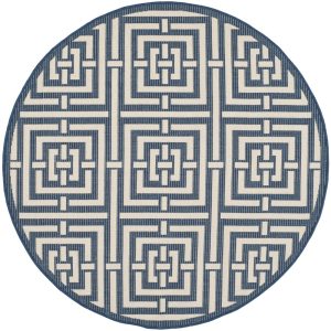 Safavieh Courtyard Ariana Geometric Indoor/Outdoor Area Rug,  Navy/Beige,  5'3" x 5'3" Round