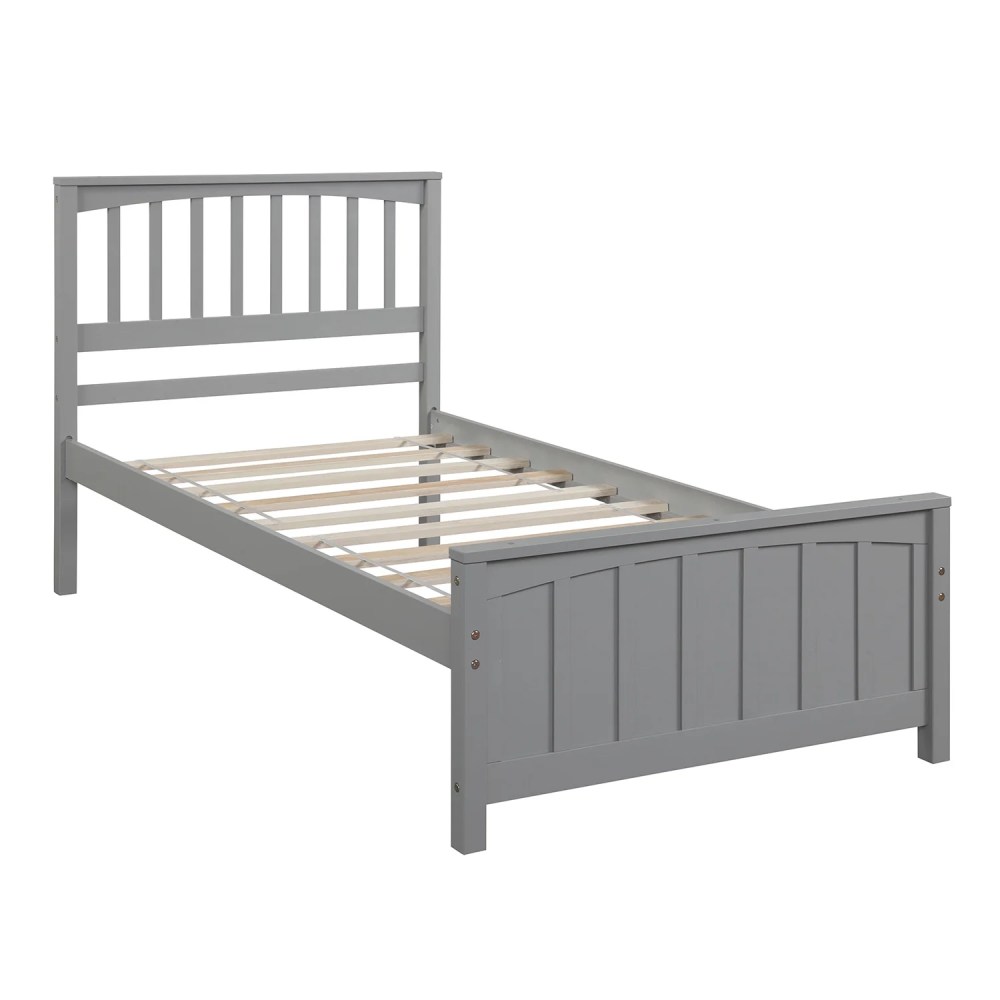 Aukfa Platform Bed, Twin Bed Frame with Headboard, Wooden - Gray - Image 7