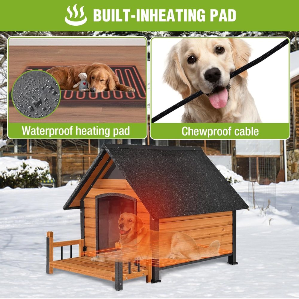 Aivituvin Large Heated Dog House Outdoor Insulated Weatherproof Dog Kennel with Heated Pad, Insulated All-Round Thermal Liner, Chew-Proof Strong Iron Frame Dog House for Dogs (Winter-Ready) - Image 8