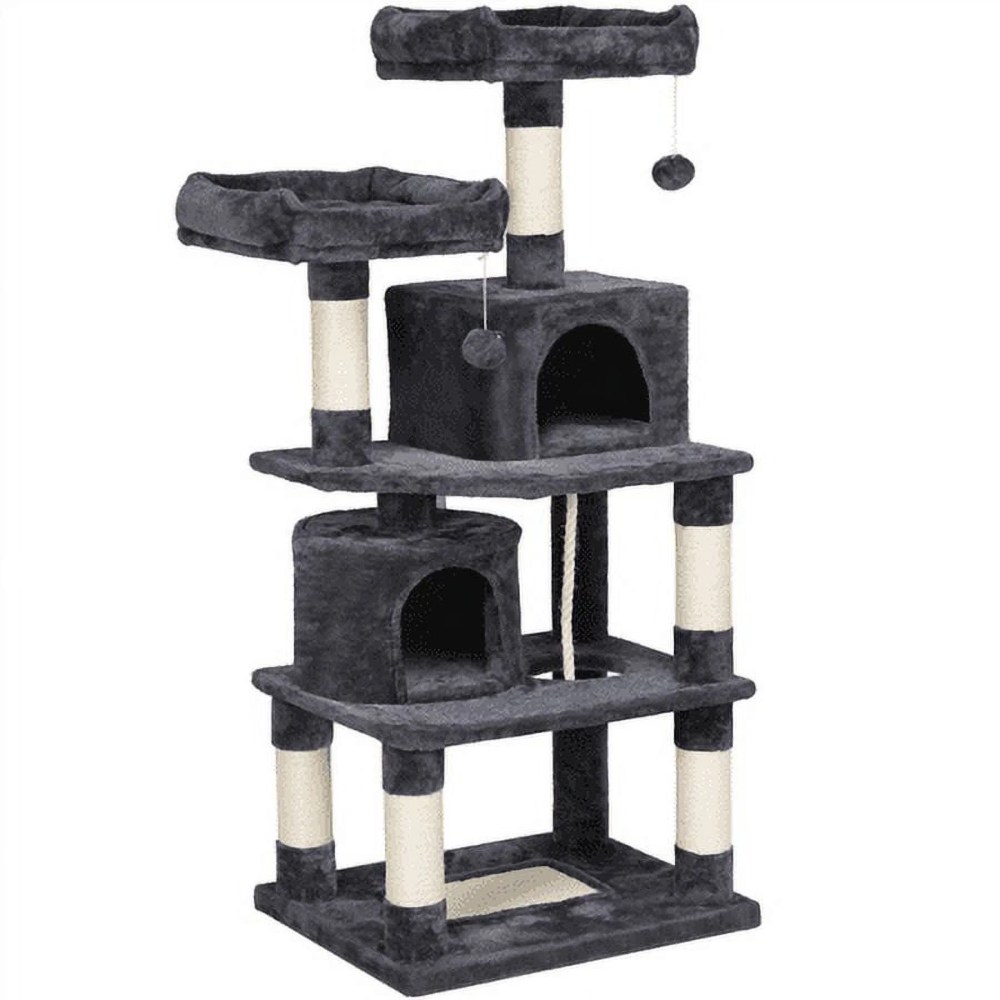 Alden Design 62" Tall Double Condo Cat Tree and Scratching Post Tower, Dark Gray - Image 14