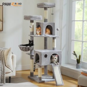 PAWZ Road 64" Cat Tree Large Cat Tower Multi-Level Cat Scratching Post Tower,  Gray