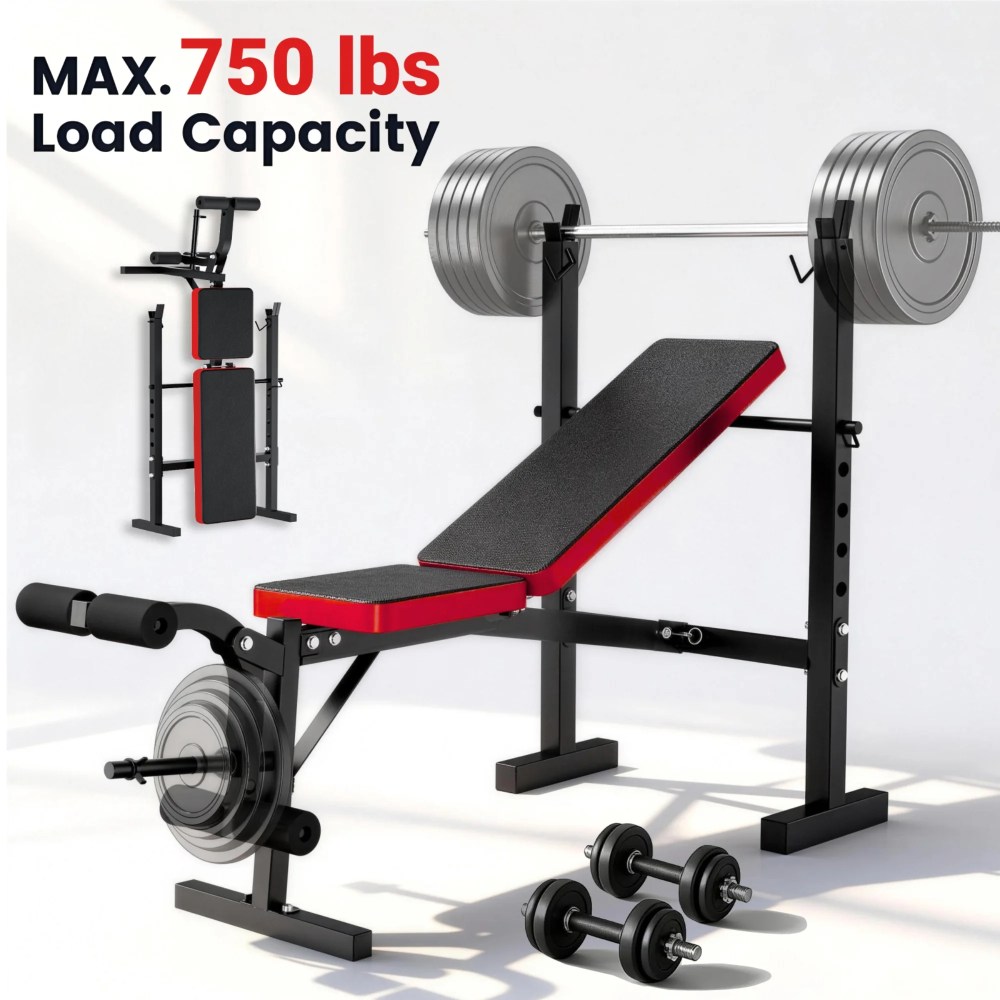 Weight Bench, Blacksmith Foldable 750lbs 5-In-1 Weightbench Set with Squat Rack and Leg Extension & Curl, Gym Exercise Equipment Bench for Full Body Home Gym