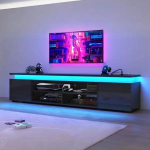65" LED TV Stand with Power Outlet for up 75" TVs,Modern Large Entertainment Center Long Sounbar Media Console Table Stand for Living Room