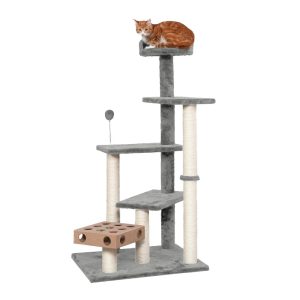 FurHaven Pet Products Cat Furniture Play Stairs with Cat-IQ Busy Box - Gray,  49.5"
