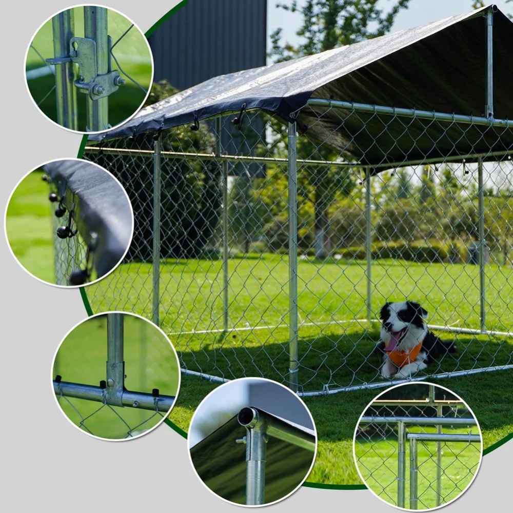 Petony Outdoor Dog Kennel Dog Cage Dog Playpen Dog Fence Heavy Duty Pet Kennel with Large Galvanized Chain Link with UV & Water Resistant Black Proof Cover(6.56 'x 6.56') - Image 3