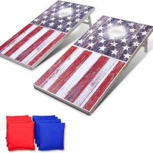 GoSports LED American Flag Cornhole Set, Regulation Size, Aluminum Frame