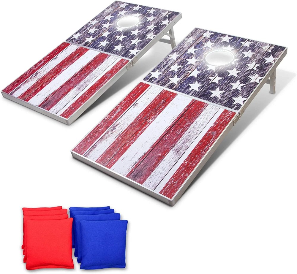 GoSports LED American Flag Cornhole Set, Regulation Size, Aluminum Frame