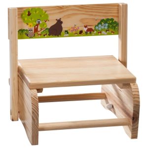 2-in-1 Children's Step Stool and Chair,Woodland Animals Design