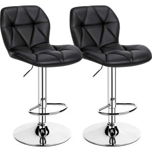 Yaheetech Set of 2 Adjustable Modern PU Leather Swivel Bar Stools with Backrest,  Black